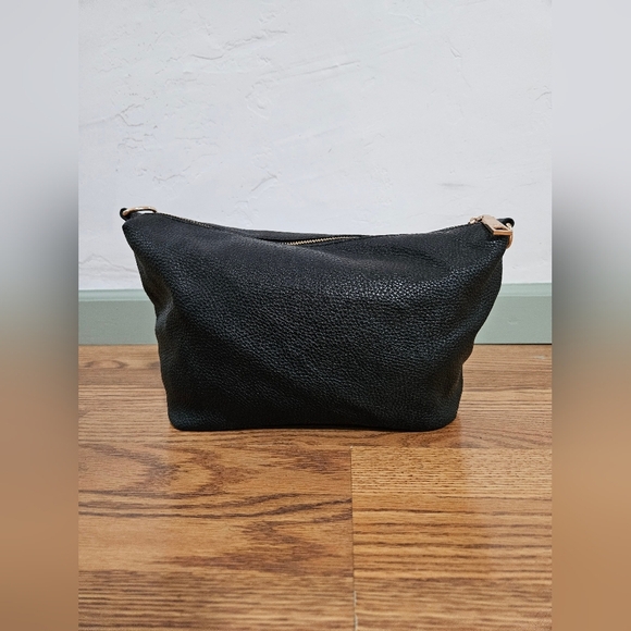 BEBE Textured Black Leather Insert Makeup Bag Rosegold Hardware - Picture 6 of 15